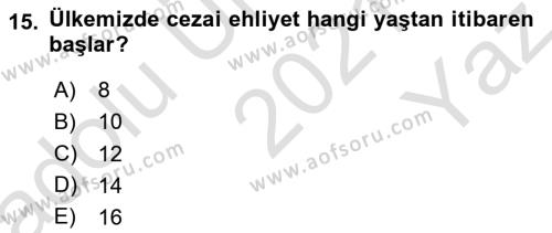 Kriminoloji Dersi 2021 - 2022 Yılı Yaz Okulu Sınavı 15. Soru