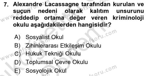 Kriminoloji Dersi 2022 - 2023 Yılı (Vize) Ara Sınavı 7. Soru