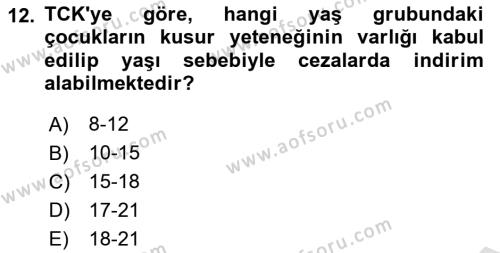 Kriminoloji Dersi 2022 - 2023 Yılı (Final) Dönem Sonu Sınavı 12. Soru