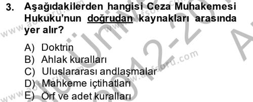 Temel Ceza Muhakemesi Hukuku Bilgisi Dersi 2012 - 2013 Yılı (Vize) Ara Sınavı 3. Soru
