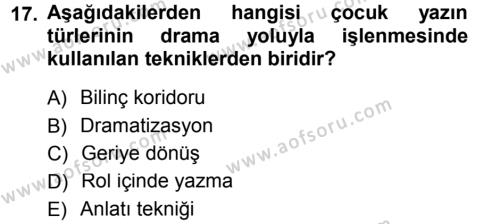 Okulöncesinde Drama Dersi 2012 - 2013 Yılı (Final) Dönem Sonu Sınavı 17. Soru
