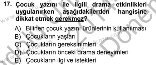 Okulöncesinde Drama Dersi 2014 - 2015 Yılı (Final) Dönem Sonu Sınavı 17. Soru