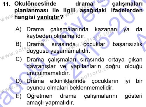 Okulöncesinde Drama Dersi 2015 - 2016 Yılı (Vize) Ara Sınavı 11. Soru