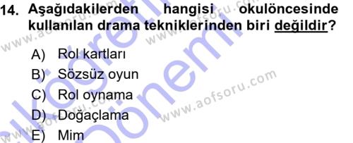 Okulöncesinde Drama Dersi 2015 - 2016 Yılı (Vize) Ara Sınavı 14. Soru