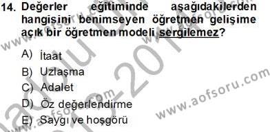 Okulöncesi Dönemde Değerler Eğitimi Dersi 2013 - 2014 Yılı Tek Ders Sınavı 14. Soru