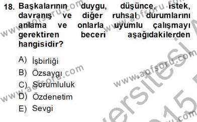 Okulöncesi Dönemde Değerler Eğitimi Dersi 2014 - 2015 Yılı (Vize) Ara Sınavı 18. Soru