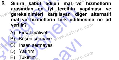 Eğitim Bilimine Giriş Dersi 2012 - 2013 Yılı (Final) Dönem Sonu Sınavı 6. Soru