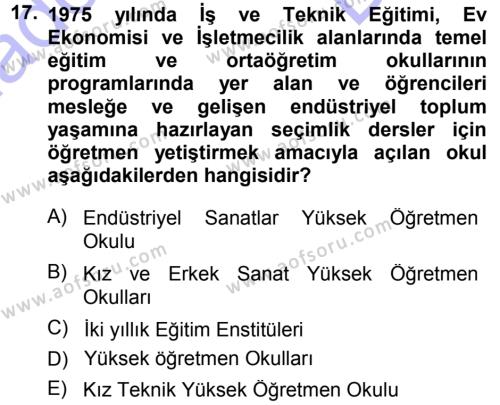 Eğitim Bilimine Giriş Dersi 2013 - 2014 Yılı (Final) Dönem Sonu Sınavı 17. Soru
