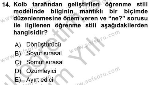 Eğitim Bilimine Giriş Dersi 2016 - 2017 Yılı 3 Ders Sınavı 14. Soru