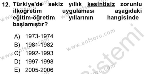 Eğitim Bilimine Giriş Dersi 2018 - 2019 Yılı 3 Ders Sınavı 12. Soru