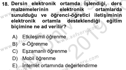 Eğitim Bilimine Giriş Dersi 2018 - 2019 Yılı 3 Ders Sınavı 18. Soru