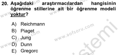 Eğitim Bilimine Giriş Dersi 2018 - 2019 Yılı 3 Ders Sınavı 20. Soru