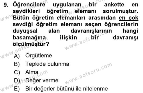 Ölçme Ve Değerlendirme Dersi 2016 - 2017 Yılı (Vize) Ara Sınavı 9. Soru