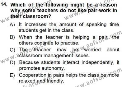 Özel Öğretim Yöntemleri Dersi 2012 - 2013 Yılı (Final) Dönem Sonu Sınavı 14. Soru