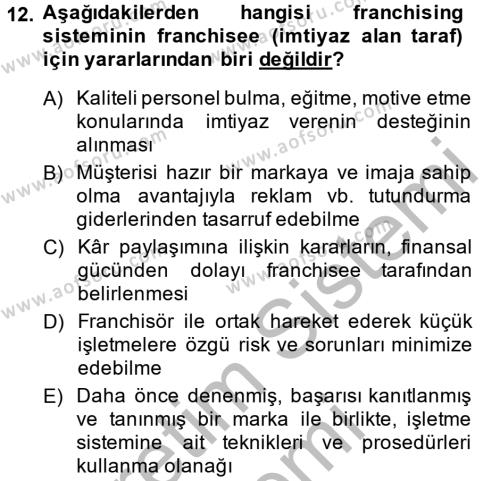 Perakendeciliğe Giriş Dersi 2013 - 2014 Yılı (Final) Dönem Sonu Sınavı 12. Soru