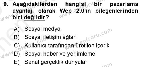 E-Perakendecilik Dersi 2018 - 2019 Yılı (Vize) Ara Sınavı 9. Soru