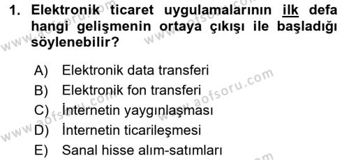 E-Perakendecilik Dersi 2020 - 2021 Yılı Yaz Okulu Sınavı 1. Soru