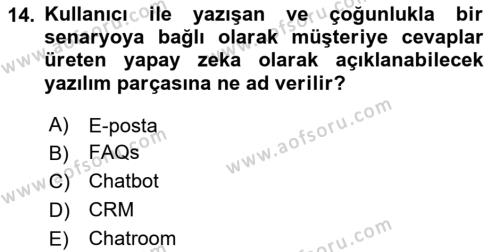 E-Perakendecilik Dersi 2020 - 2021 Yılı Yaz Okulu Sınavı 14. Soru
