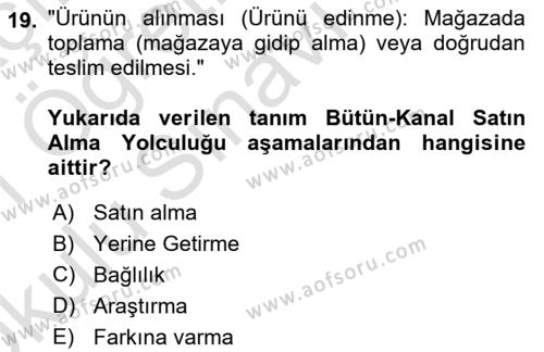 E-Perakendecilik Dersi 2020 - 2021 Yılı Yaz Okulu Sınavı 19. Soru