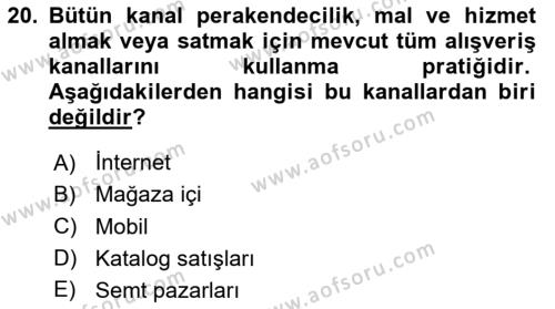 E-Perakendecilik Dersi 2020 - 2021 Yılı Yaz Okulu Sınavı 20. Soru