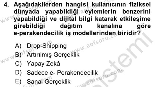 E-Perakendecilik Dersi 2020 - 2021 Yılı Yaz Okulu Sınavı 4. Soru