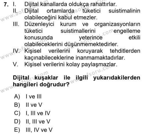 E-Perakendecilik Dersi 2020 - 2021 Yılı Yaz Okulu Sınavı 7. Soru