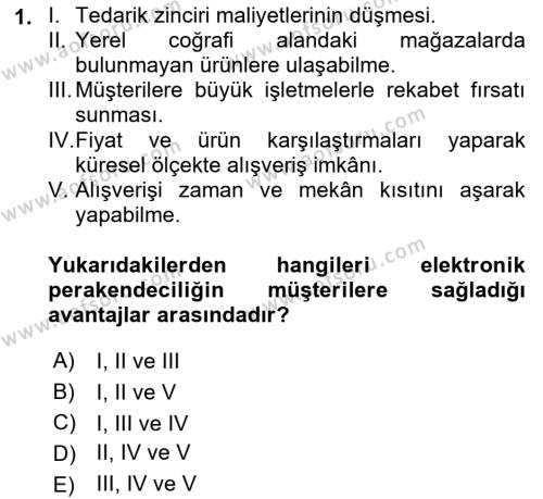 E-Perakendecilik Dersi 2021 - 2022 Yılı (Vize) Ara Sınavı 1. Soru