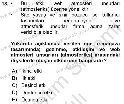 E-Perakendecilik Dersi 2021 - 2022 Yılı (Vize) Ara Sınavı 18. Soru