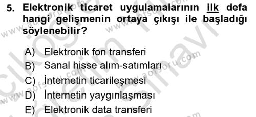 E-Perakendecilik Dersi 2021 - 2022 Yılı (Vize) Ara Sınavı 5. Soru