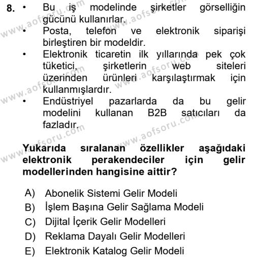 E-Perakendecilik Dersi 2021 - 2022 Yılı (Vize) Ara Sınavı 8. Soru