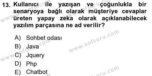 E-Perakendecilik Dersi 2021 - 2022 Yılı (Final) Dönem Sonu Sınavı 13. Soru