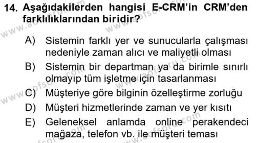 E-Perakendecilik Dersi 2021 - 2022 Yılı (Final) Dönem Sonu Sınavı 14. Soru