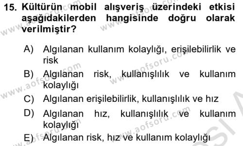 E-Perakendecilik Dersi 2021 - 2022 Yılı (Final) Dönem Sonu Sınavı 15. Soru