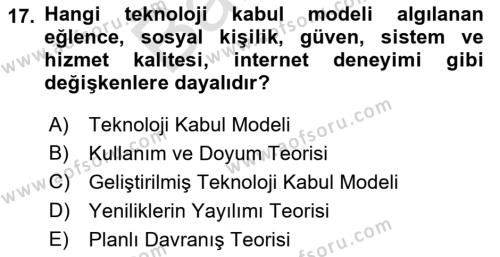 E-Perakendecilik Dersi 2021 - 2022 Yılı (Final) Dönem Sonu Sınavı 17. Soru