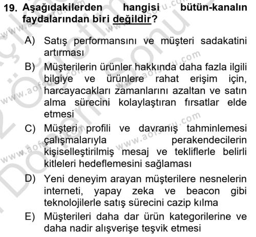 E-Perakendecilik Dersi 2021 - 2022 Yılı (Final) Dönem Sonu Sınavı 19. Soru