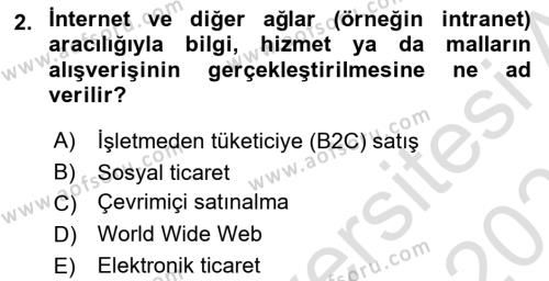 E-Perakendecilik Dersi 2021 - 2022 Yılı (Final) Dönem Sonu Sınavı 2. Soru