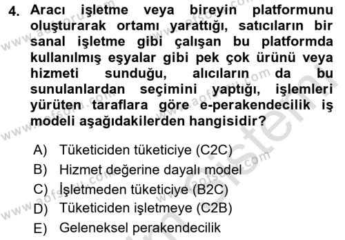 E-Perakendecilik Dersi 2021 - 2022 Yılı (Final) Dönem Sonu Sınavı 4. Soru