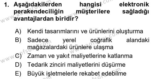 E-Perakendecilik Dersi 2021 - 2022 Yılı Yaz Okulu Sınavı 1. Soru