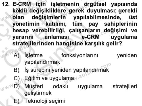 E-Perakendecilik Dersi 2021 - 2022 Yılı Yaz Okulu Sınavı 12. Soru