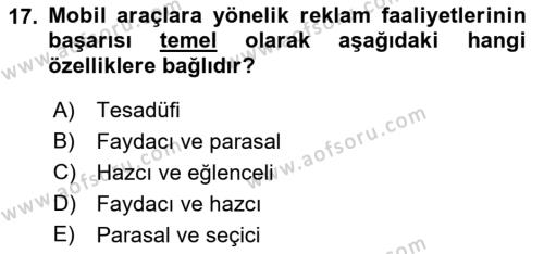 E-Perakendecilik Dersi 2021 - 2022 Yılı Yaz Okulu Sınavı 17. Soru