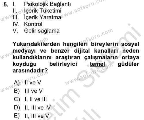 E-Perakendecilik Dersi 2021 - 2022 Yılı Yaz Okulu Sınavı 5. Soru