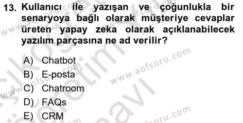 E-Perakendecilik Dersi 2022 - 2023 Yılı Yaz Okulu Sınavı 13. Soru