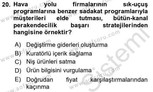 E-Perakendecilik Dersi 2022 - 2023 Yılı Yaz Okulu Sınavı 20. Soru