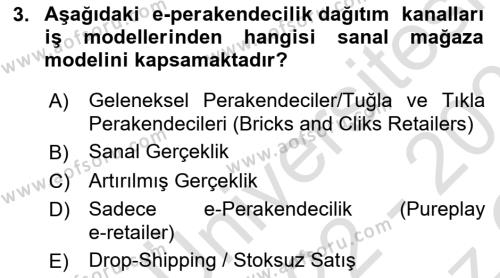 E-Perakendecilik Dersi 2022 - 2023 Yılı Yaz Okulu Sınavı 3. Soru