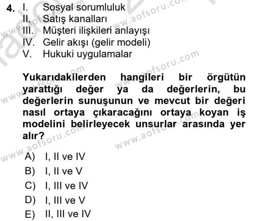 E-Perakendecilik Dersi 2022 - 2023 Yılı Yaz Okulu Sınavı 4. Soru