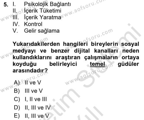 E-Perakendecilik Dersi 2022 - 2023 Yılı Yaz Okulu Sınavı 5. Soru