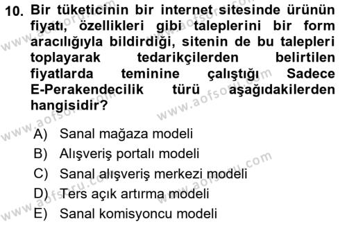 E-Perakendecilik Dersi 2023 - 2024 Yılı (Vize) Ara Sınavı 10. Soru