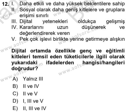 E-Perakendecilik Dersi 2023 - 2024 Yılı (Vize) Ara Sınavı 12. Soru