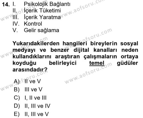 E-Perakendecilik Dersi 2023 - 2024 Yılı (Vize) Ara Sınavı 14. Soru