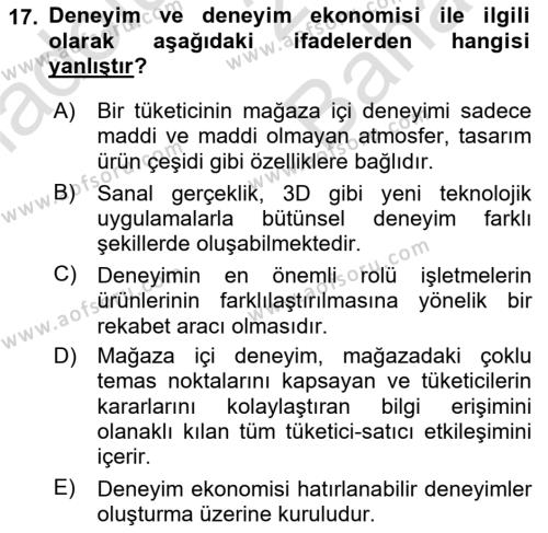 E-Perakendecilik Dersi 2023 - 2024 Yılı (Vize) Ara Sınavı 17. Soru